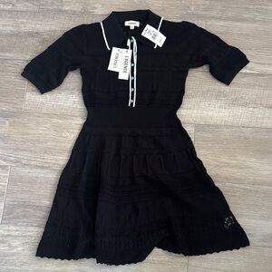 L'AGENCE Black Knit Polo Dress with White Trim